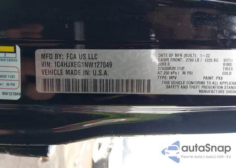 2022 Jeep Wrangler Unlimited High Altitude 4X4 z USA, uszkodzony, nr VIN 1C4HJXEG1NW127049